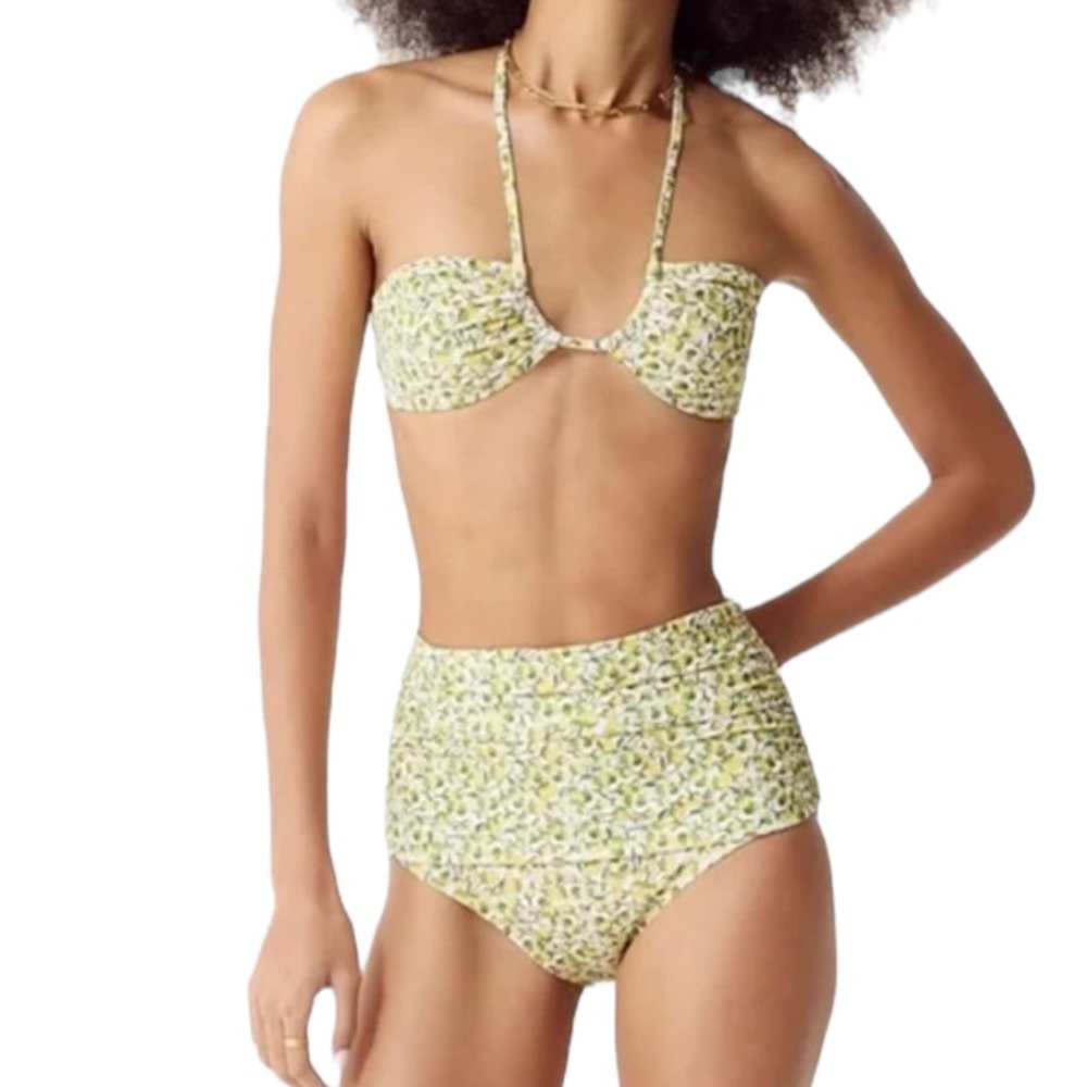 J.Crew Liberty London Eliza’s Yellow Floral Bikini Halter High Waist Ruching